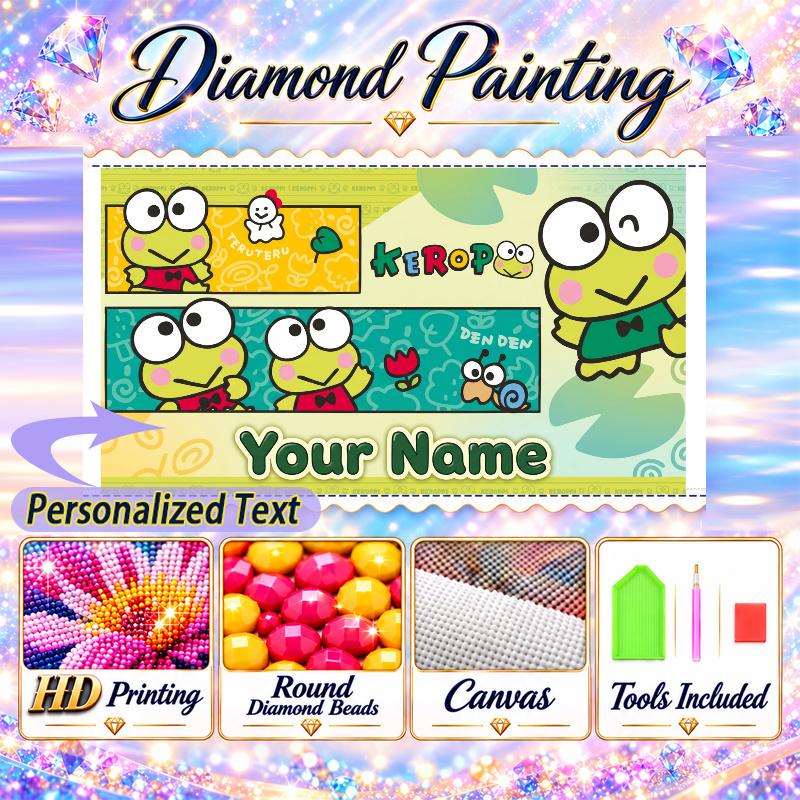 Keroppi 5D DIY Diamond Painting Custom Name Text, Full Drill Rhinestone Mosaic Art Home Gift