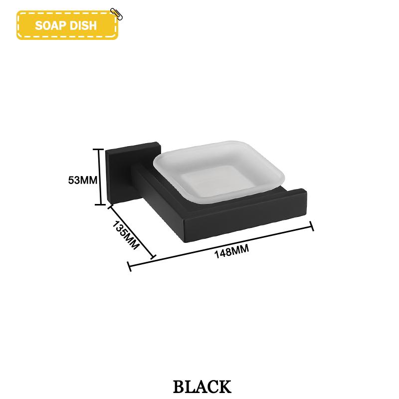 Accesorii negre pentru baie Raft pătrat din oțel inoxidabil Suport pentru prosoape Suport pentru șervețe Cârlig pentru haine Suport pentru pahare Pandantiv pentru perie de toaletă