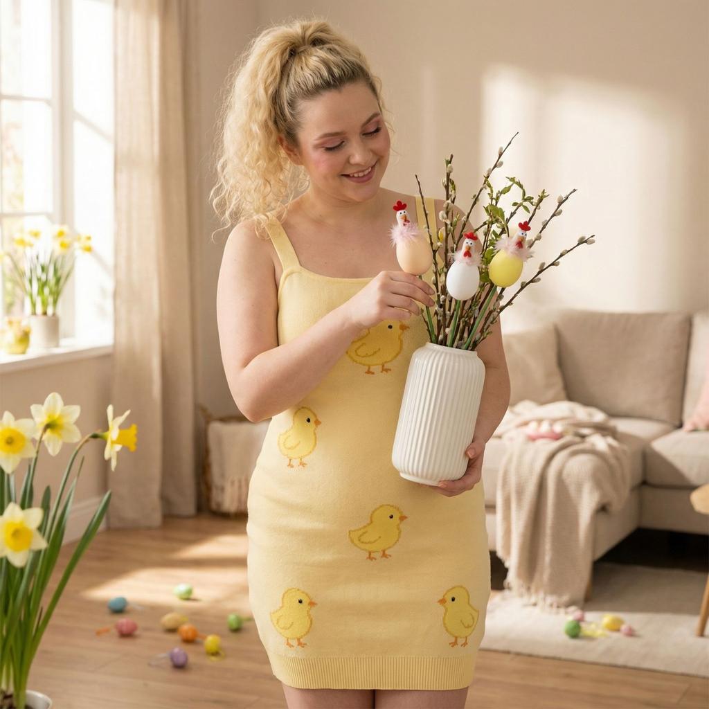 Påskdekoration Kreativ Liten Kyckling Blomsterarrangemang Stjälkar