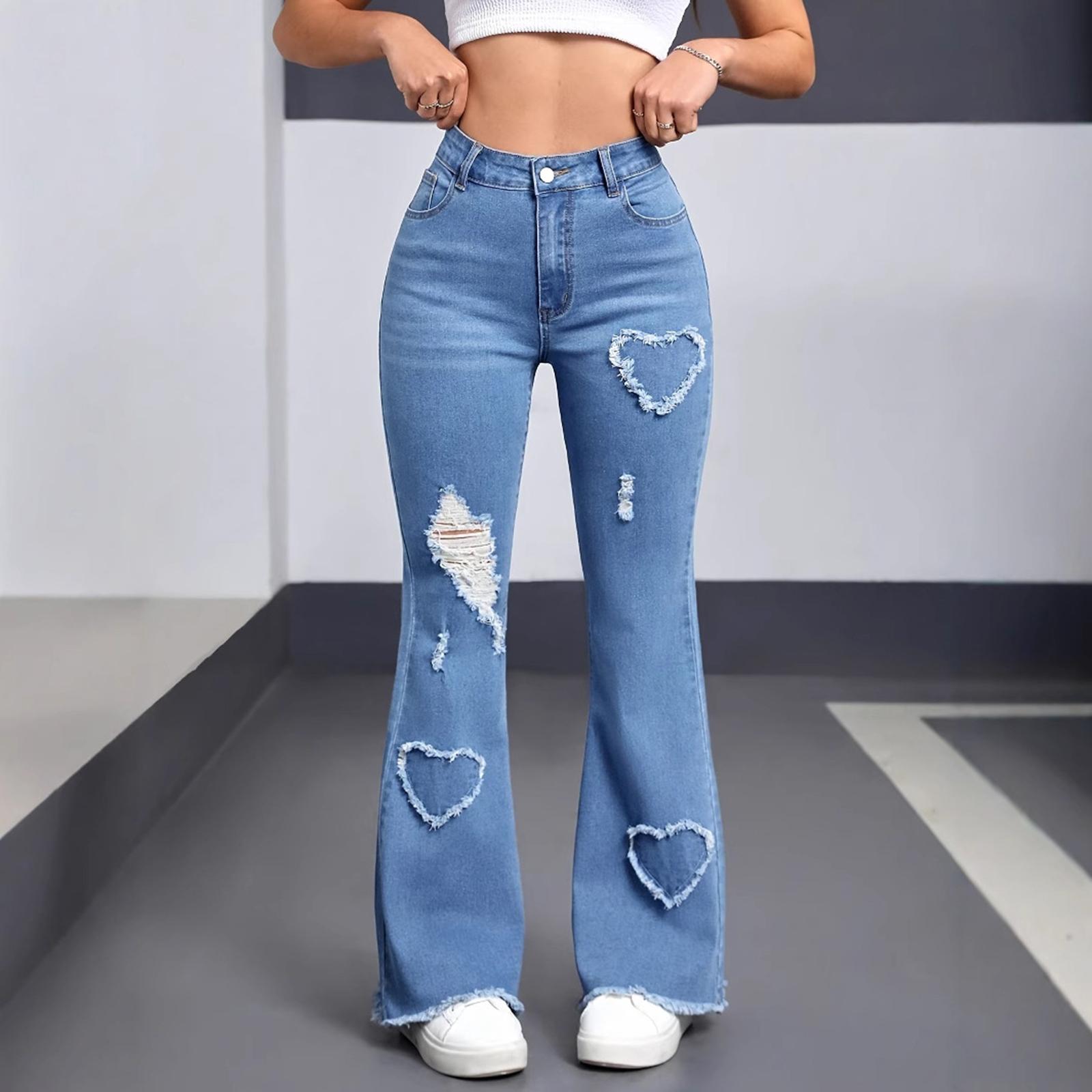 

Women s Trousers Large Size Stretch Jeans Loose Semi-Elastic Pants XL синий