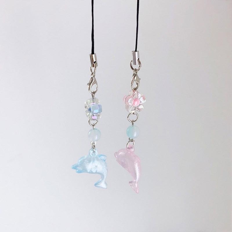 Cute Ocean Themed Keychain Pendant Dolphin Phone Pendant Beaded Pendant Lovely Accessory Suitable for Phone Books Bag
