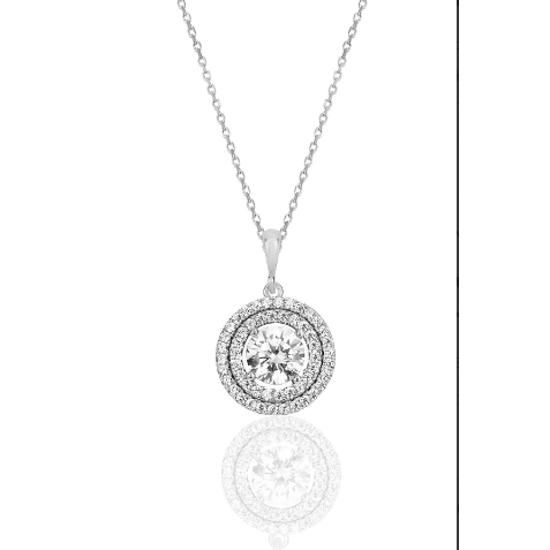 

Круглое колье с серебряными камнями родия и циркона и бриллиантами