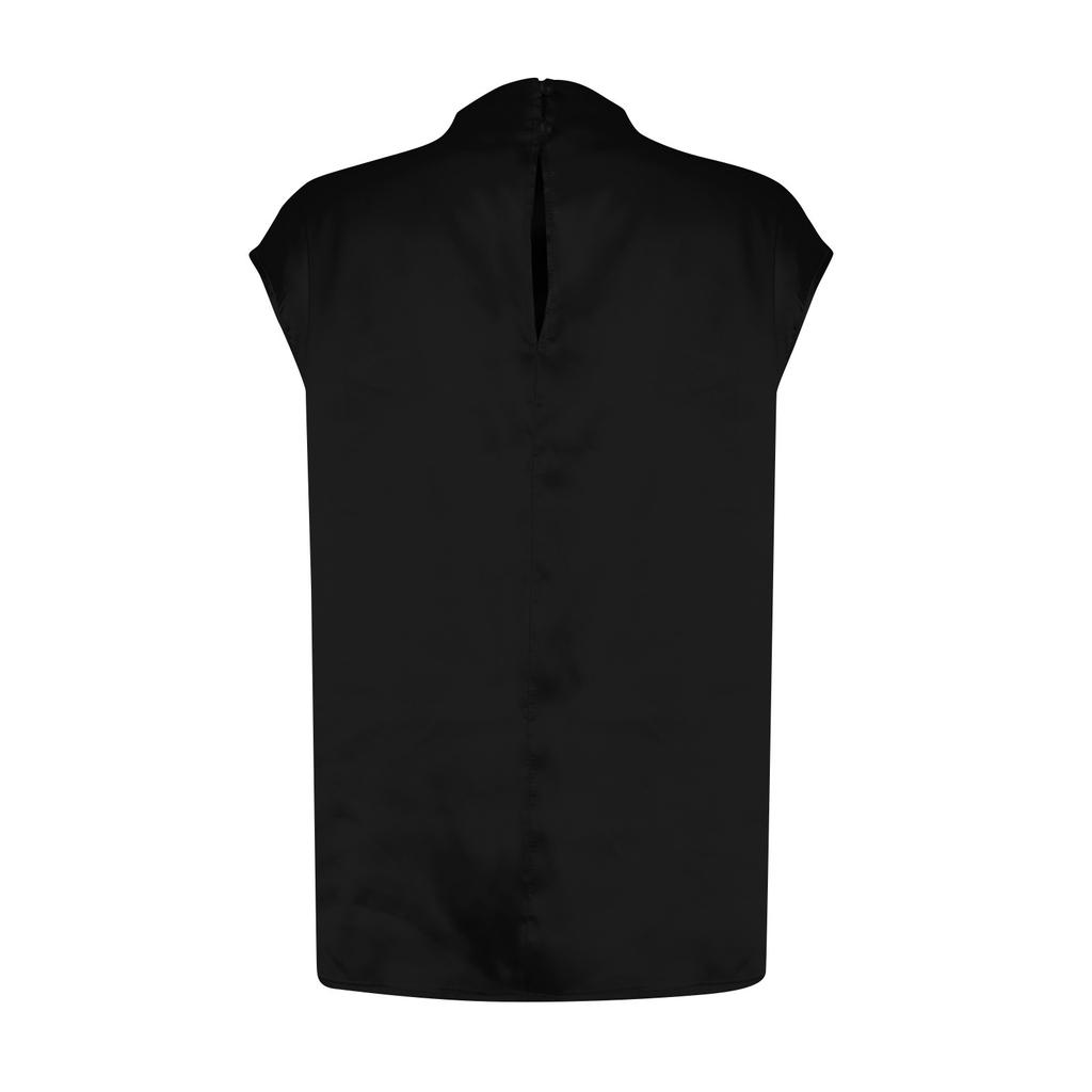 Women's Casual Elegant Satin Pleated Round Neck Shirt Solid Color Pullover Sleeveless Formal Work Shirt Top