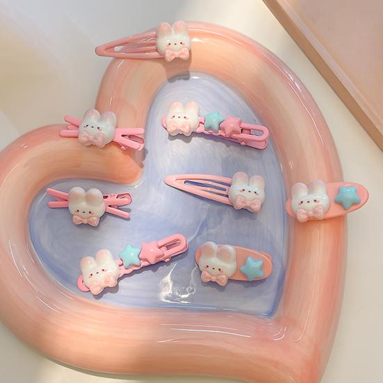 5 Stück Mädchen Haarspange Cartoon Hase Stern Dekor Haarspange Keine Kopfhaut Seitenpony Haarspange Kindliche Haaraccessoires