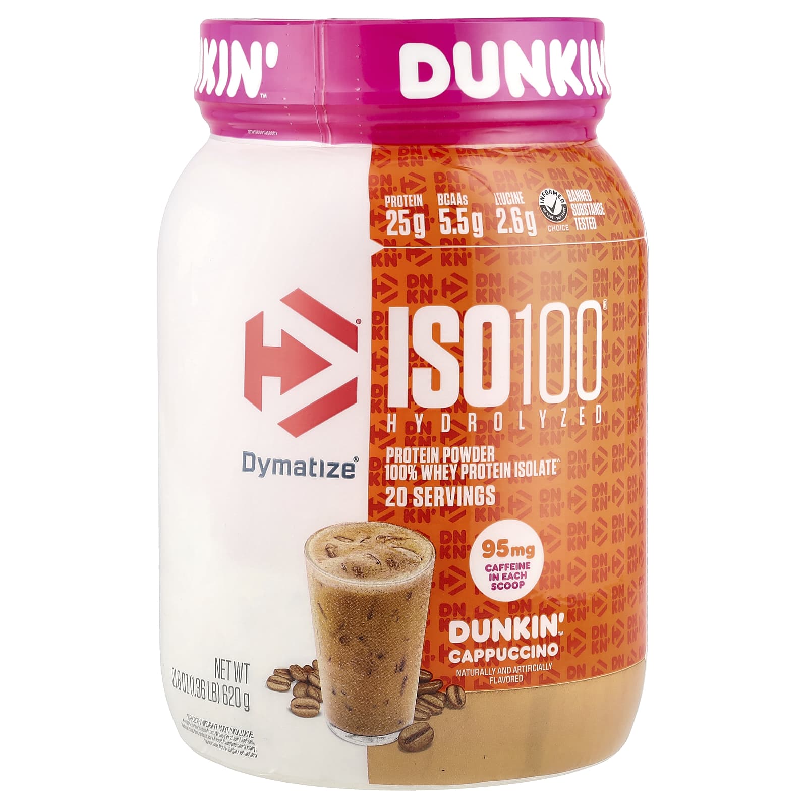

Dymatize, ISO100 hydrolyzed, 100% whey protein isolate, Dunkin Cappuccino, 610 g (1.3 lb)