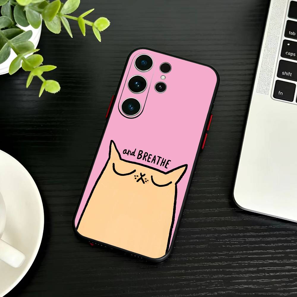 Striped Shirt Coffee Cat Phone Case For Samsung S26,S25,S24,S23,S22,S21,S20,Ultra,Plus,FE Black Soft Cover