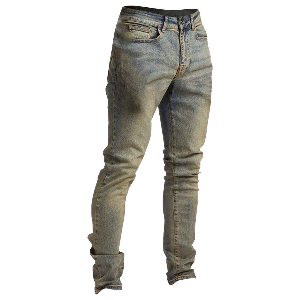 Men's Skinny Stretch Jeans Light Blue Fit Jean Men Slim Fit Button Straight Denim Trousers