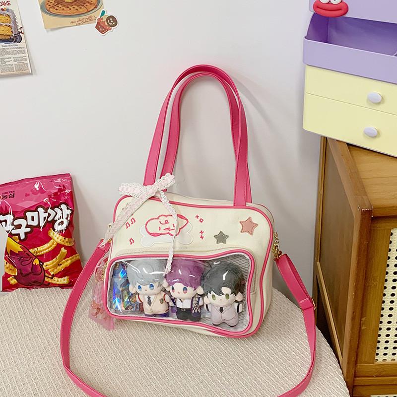 Bone Blocking Color Heart Decor Women Casual Single Shoulder Square Bag Itabag