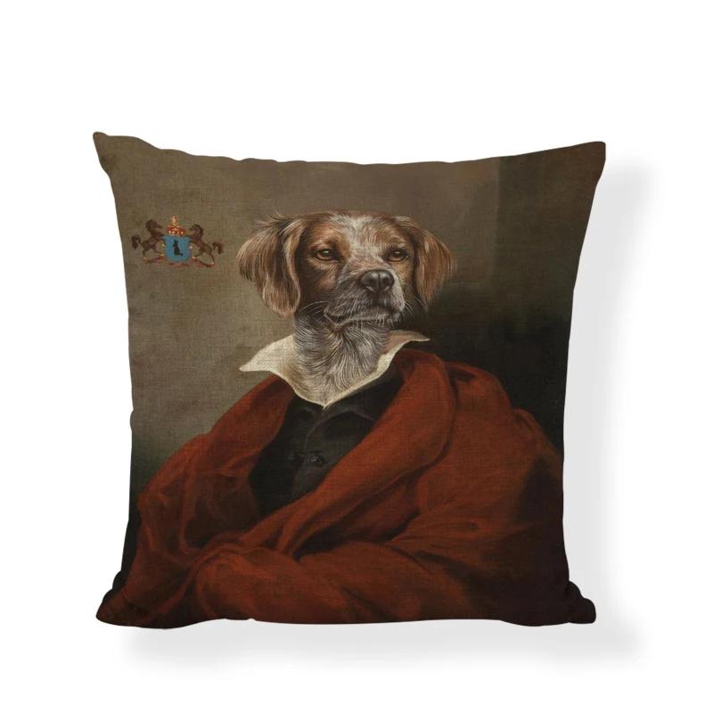 Dog Cat Military Uniform Earl Clothing Print Pillowcase Decorative Cotton Linen Pillow Cover Sofa Car Home Decor Cushion Cover