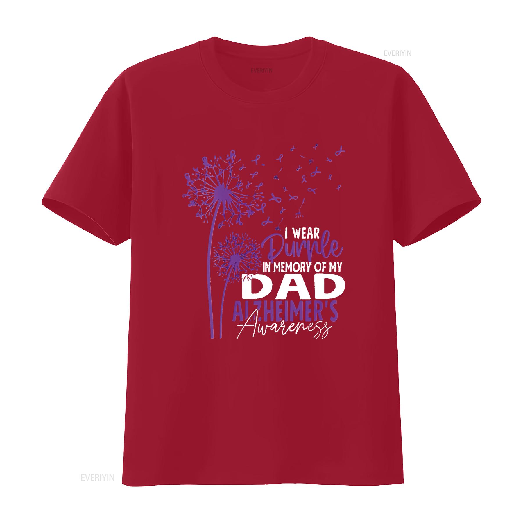 Mens I Wear Purple In Memory Of My Dad Alzheimer s Awareness Round Neck T Shirt vintage Washed graphic Casual Versatile Soft S