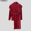 INCERUN Autumn Men High Neck Long Sleeve Fake Two-piece Velvet Casual Tops Pullovers