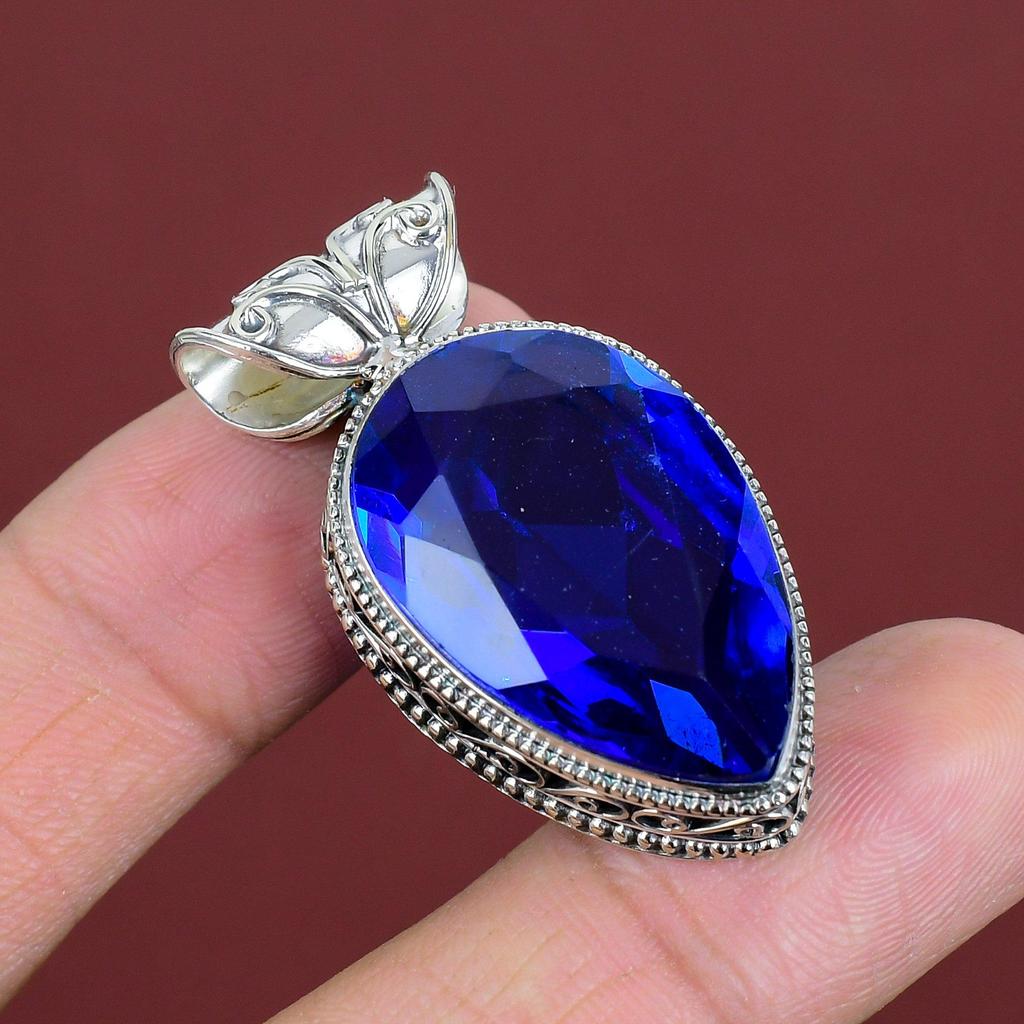 Faceted Tanzanite Quartz Pendant Vintage Gemstone Pendant 925 Sterling Silver Pendant Tanzanite Quartz Jewelry Handmade Pendant Gift For Mom