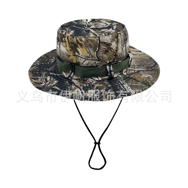 Popular Jungle Camouflage Bucket Hat Men and Women Big Brim Basin Hat Military Hat Round Edge Sun Hat Summer Climbing Hat