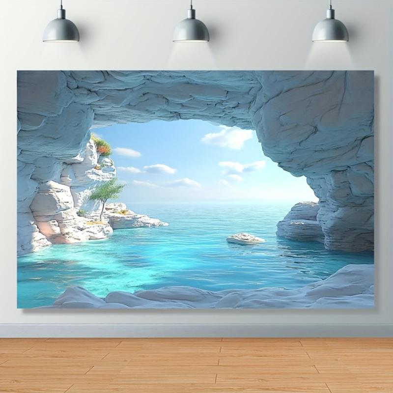 Turquoise Ocean Cave Tapestry - Machine Washable Summer Sea View Wall Hanging Indoor/Outdoor Wall Decoration 100X70CM