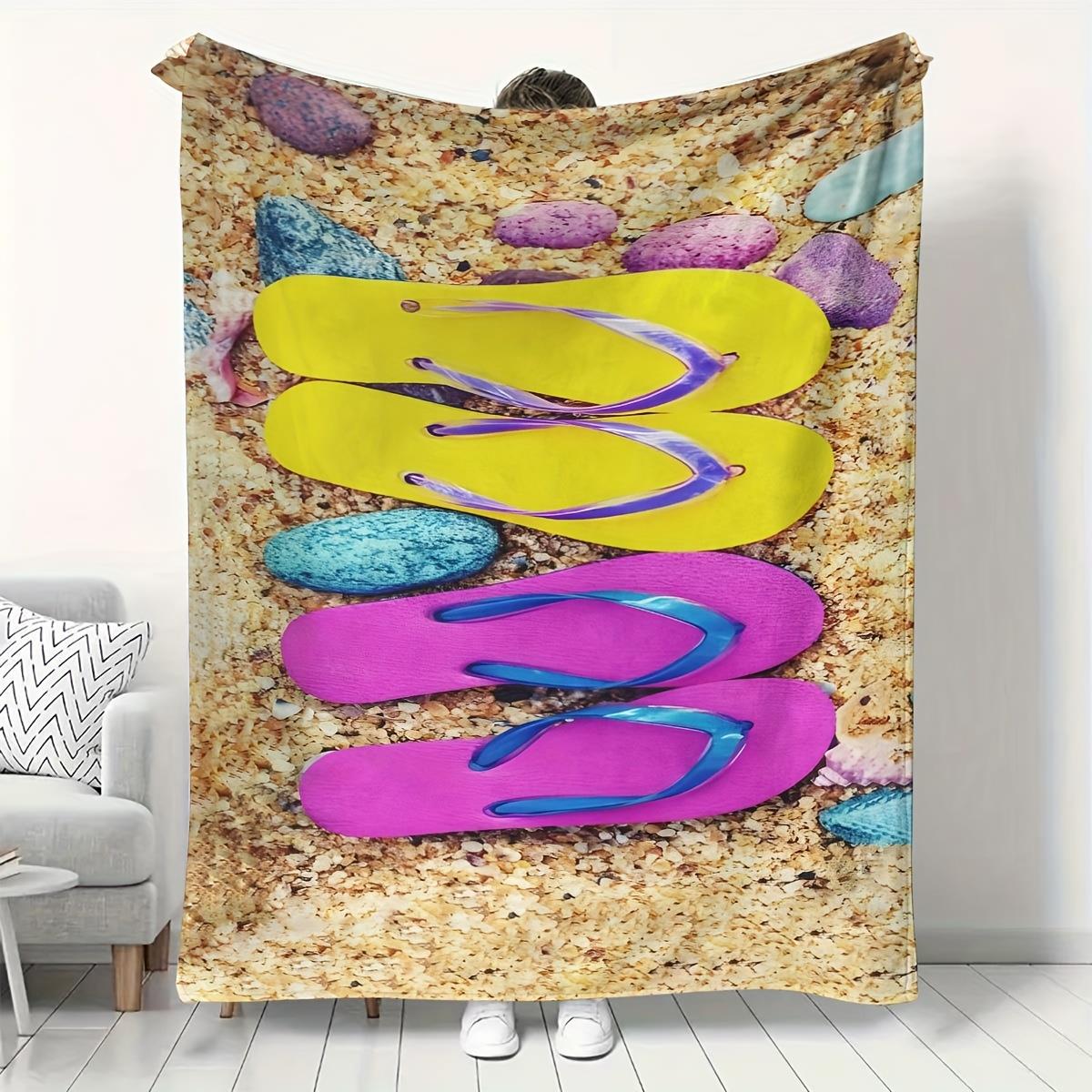 Beach of Vitality Theme Flannel printed blanket suitable for all seasons suitable for living room office sofa and travel 75x100cm