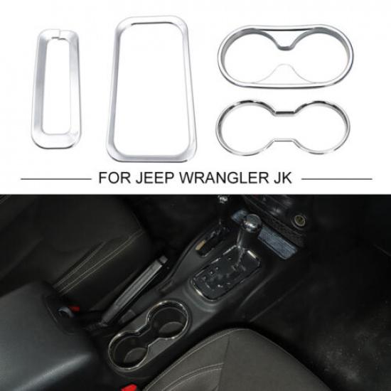 Inner Cup Holder Frame Gear Shift Cover Trim for Jeep Wrangler JK 2011-17 Chrome