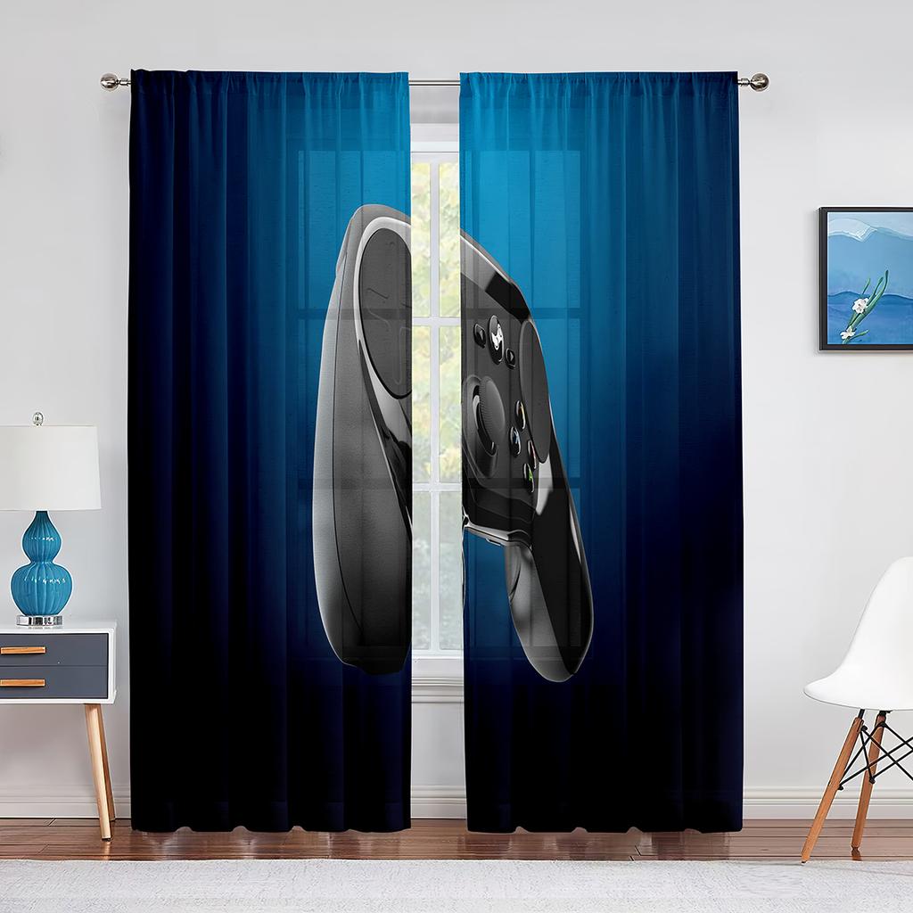 Chłopięce tiulowe zasłony dla graczy do dekoracji salonu Kontroler do gier Gra wideo dla dzieci Przezroczysta woalowa zasłona Zasłony okienne Żaluzje