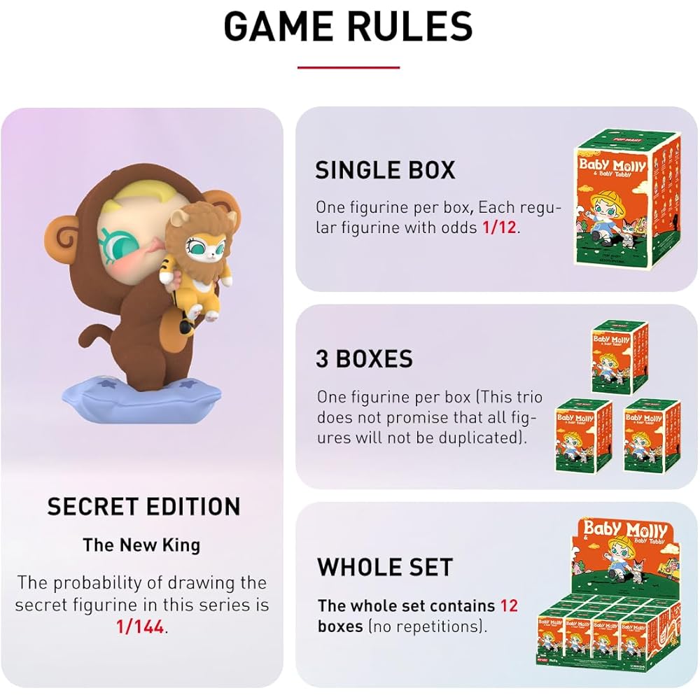 Pop Mart Baby Molly & Baby Tabby Series Blind Box Figure 1 Piece PVC Toy Collectible Original Character