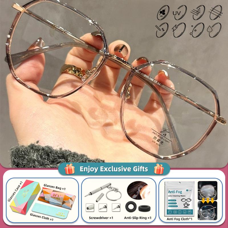 CLLOIO High Quality Retro Polygonal Myopia Prescription Computer Glasses Women Anti Blue Ray Photochromic Progressive Eyeglasses