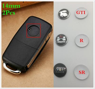 2ks 14mm GTI R ABT Emblém Nálepka Kľúč od auta diaľkové ovládanie audio Odznak nálepka pre Jetta Passat Polo Tiguan Touareg
