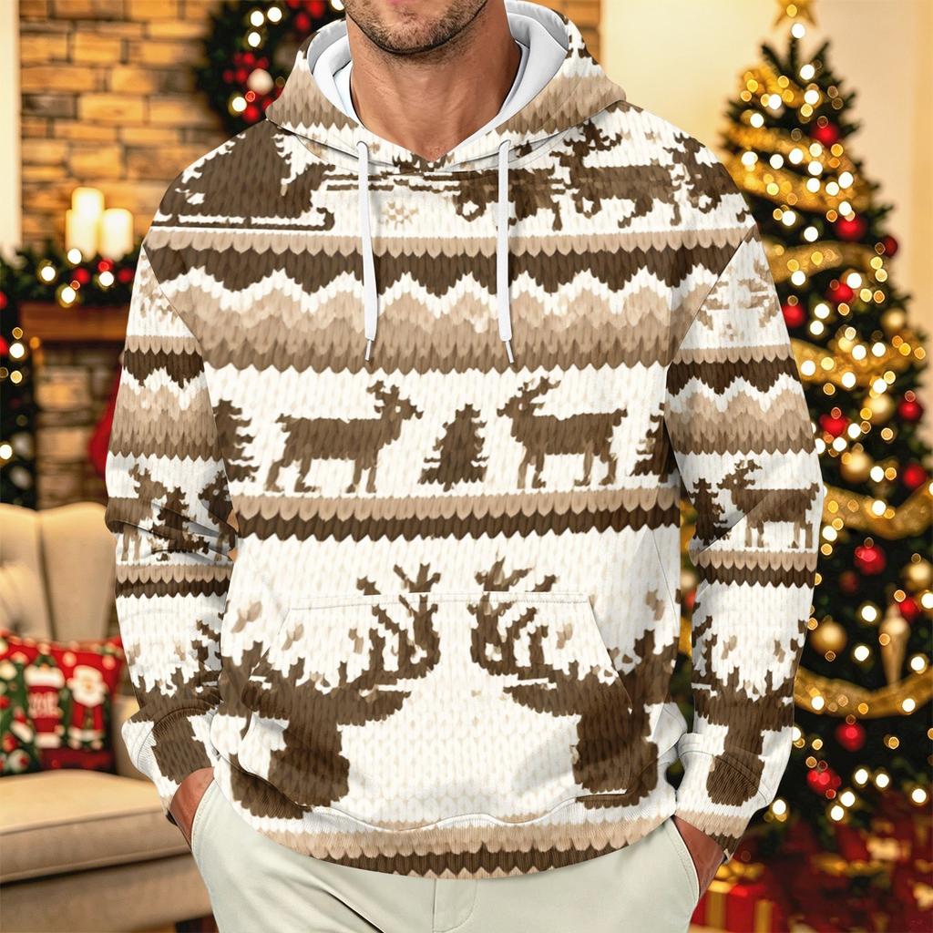 Moletom Masculino com Capuz e Manga Longa com Estampa de Natal para Uso Casual nas Festas