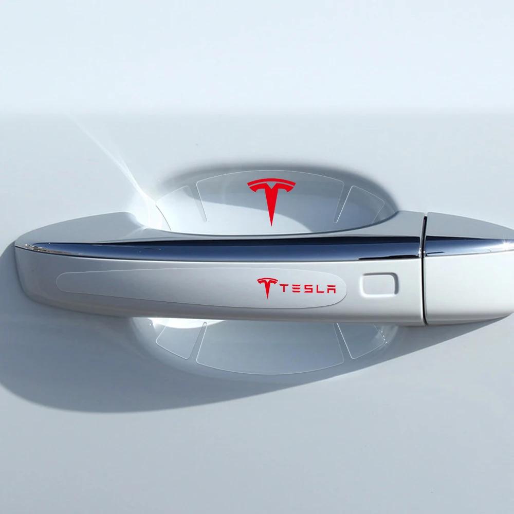 Car Sticker 2025 New Tesla 4/8Pcs Car Door Handle Guard Sticker Door Bowl Badge Auto Accessories For Tesla Model 3 Y S X 2017-20
