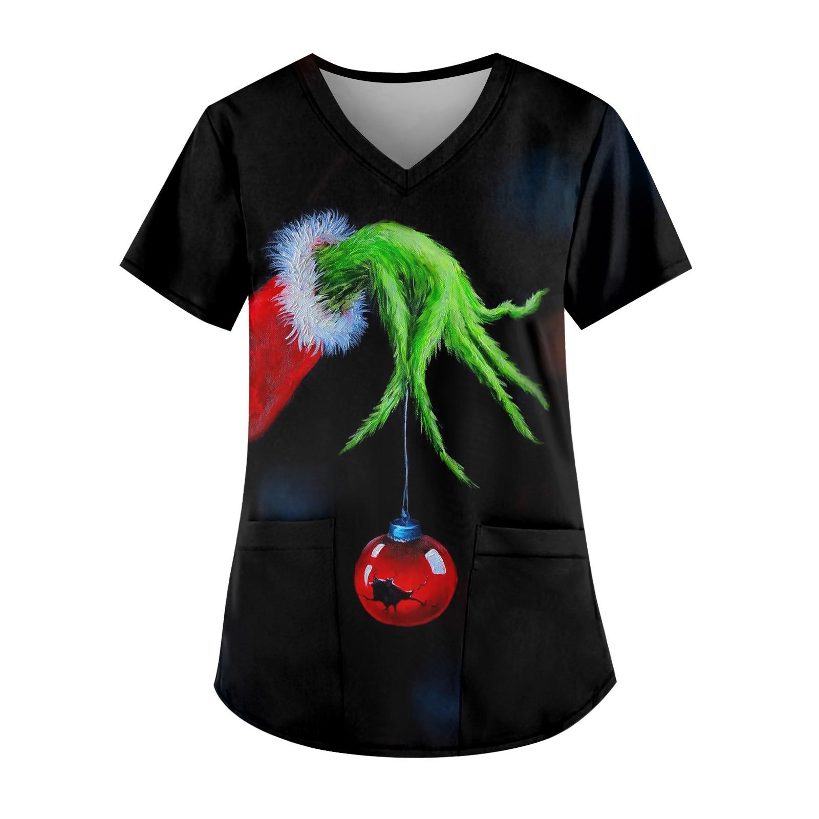 

Плюс Размер Печатный Рабочий Униформа Топы Для Женщин Крест V-образный вырез Печати Короткий Рукав Забавные Футболки Рабочая Одежда Футболка С Карманами XXXL чёрный