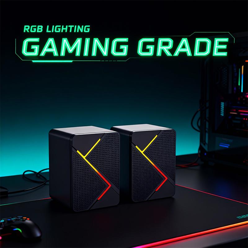 PC Computer Stereo Speaker RGB Gaming Speakers - USB Powered 2.0 Channel Stereo Sound System with Colorful LED Lights