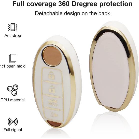 SUNCARACCL for Nissan Key Fob Cover with Leather Keychain, Soft TPU Full Protection Key Case Shell for Nissan Altima Maxima Rogue Armada Pathfinder