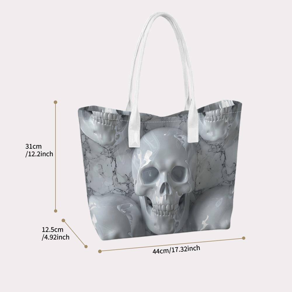 Marble Skull Print Tote Bag Stylish Casual Handbag For Daily Use