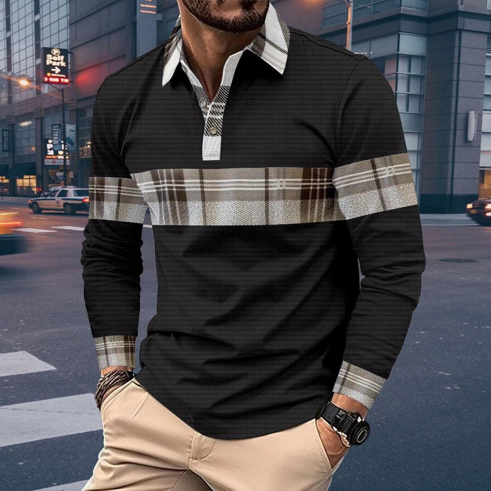 Harajuku Hip-hop Street Style Men's Long-sleeved Lapel Polo Shirt Plus Size Loose Comfortable Long-sleeved Sweatshirt
