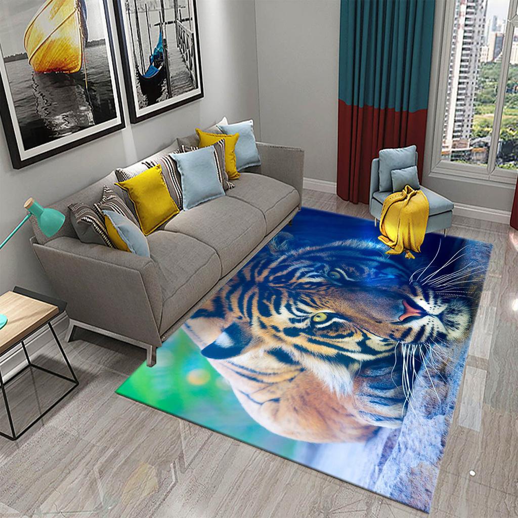 3D Tiger Pattern Carpet Cute Wild Animal Print Large Carpet for Living Room Bathroom Bedroom Entrance Mat Anti-Slip Carpet Decor