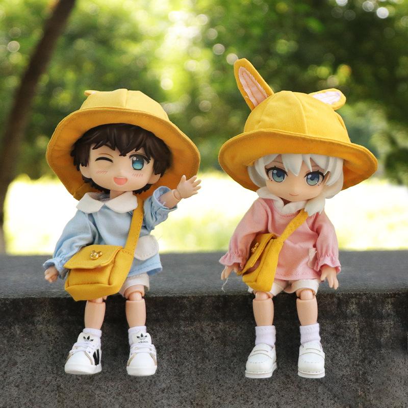 Light Blue Pink Ob11 Baby Clothes Shirt+Pant+Hat+Bag Rabbit Bear Kindergarten Suit Molly Baby Clothes GSC Body 12 BJD Accessory