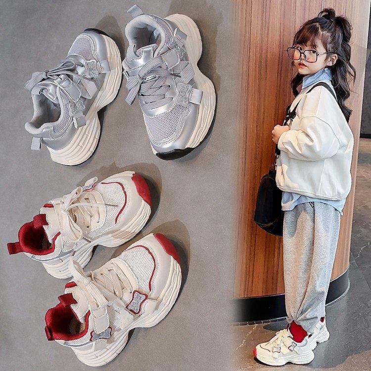 Girls' Sports Shoes 2025 New Spring and Autumn Children's Fashion Dad Shoes Non-slip Silver Casual Shoes Medium and Older Children's Running Shoes