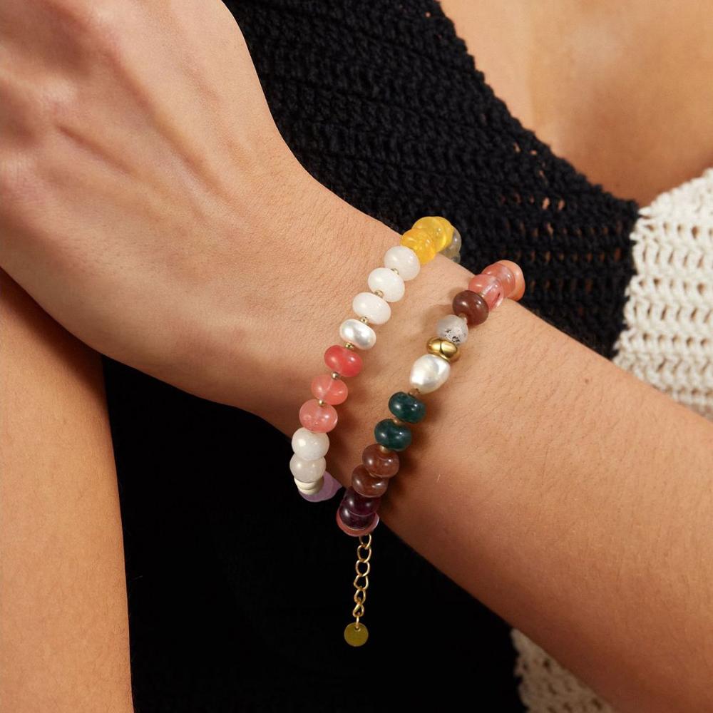 Bohemian Colorful Natural Stone Beaded Bracelets for Women Y2K Handmade Beads Wrist Jewelry Summer Beach Gift Accessories