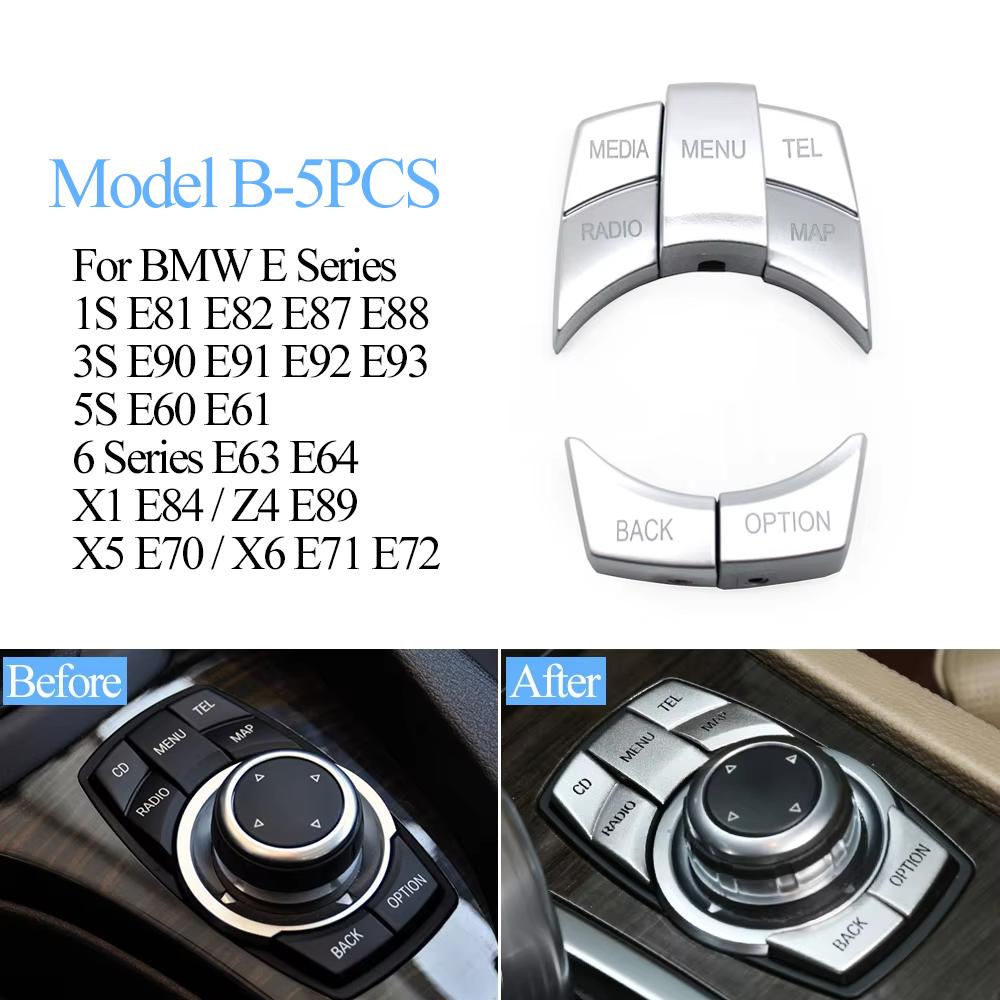 Silberne Auto-Mittelkonsolen-CIC IDrive Multimedia-Drehknopf-Knopfabdeckung für BMW E-Serie E60 E61 E81 E87 E90 E91 E92 E84 E70 E71 E72
