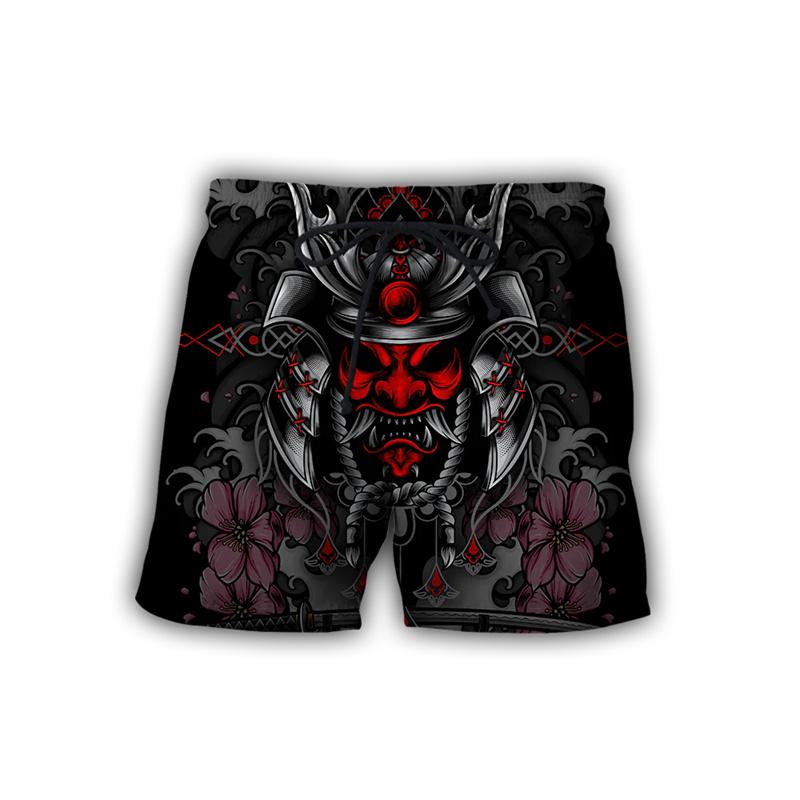 Japanese Samurai Mask Beach Shorts For Men's Clothing Street Harajuku Shorts 3D Print Retro Fashion Mystery Style Funny Pants