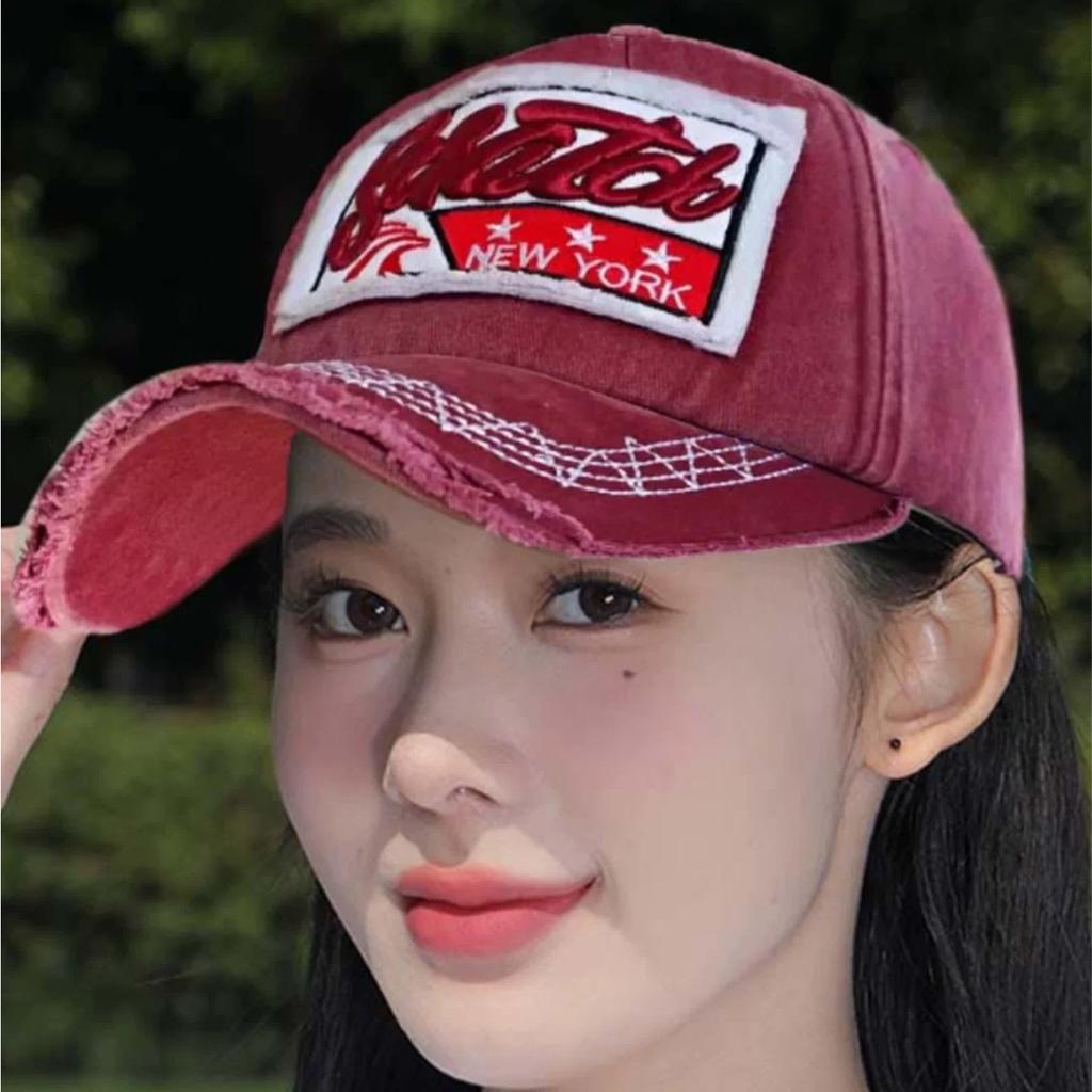 New Unisex Retro Patch Letter Embroidery Baseball Hats Sunshade Korean Versatile Distress Peaked Caps Personal Fashion Street
