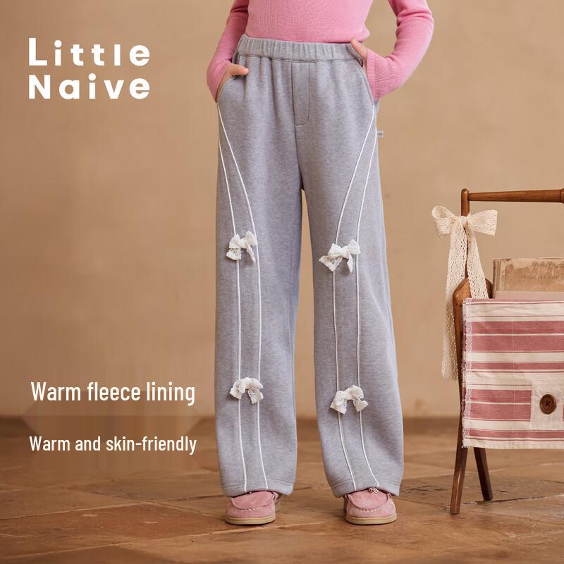 Girls  Bowknot Fleece-Lined Casual Sweatpants 120
