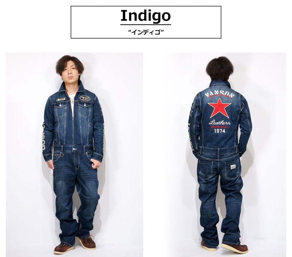 VANSON One Star Embroidered Jumpsuit for Men, Workwear, Nvao-2401 (M, Indigo)