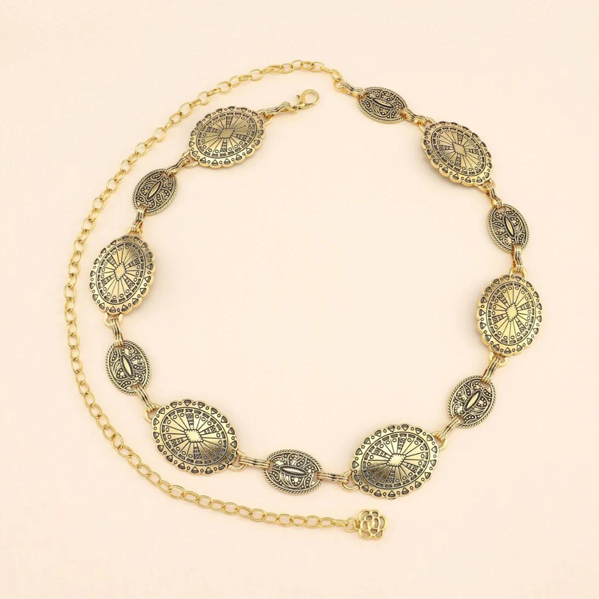 Винтажная овальная резная поясная цепь для женщин Ретро стиль Пояс Украшение на тело Подарок