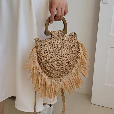 Sac de paille demi-cercle d'été femme gland vacances sac de plage fourre-tout tissé à la main fille épaule sac à bandoulière fourre-tout