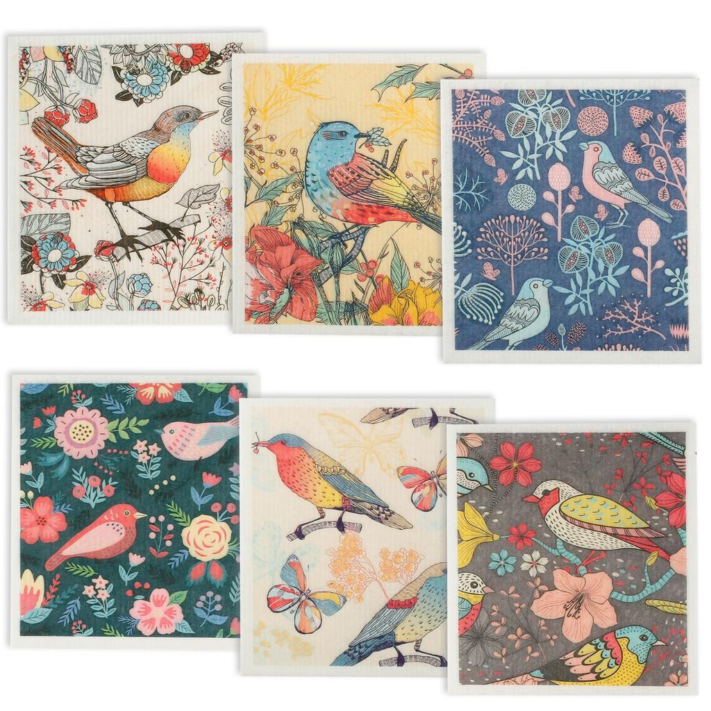 5/6Pcs Eco-Friendly Dishcloths Reusable Swedish Kitchen Dishcloths Super Absorbent Fast Drying Print Cleaning Dish Towels