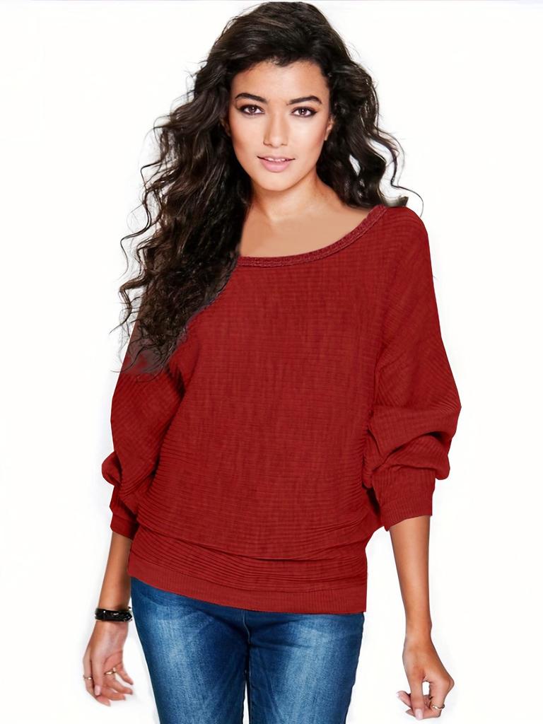 Pulover tricotat din lână pentru femei la modă cu mâneci tip aripă de liliac - Elegant și confortabil pentru primăvară, toamnă și iarnă