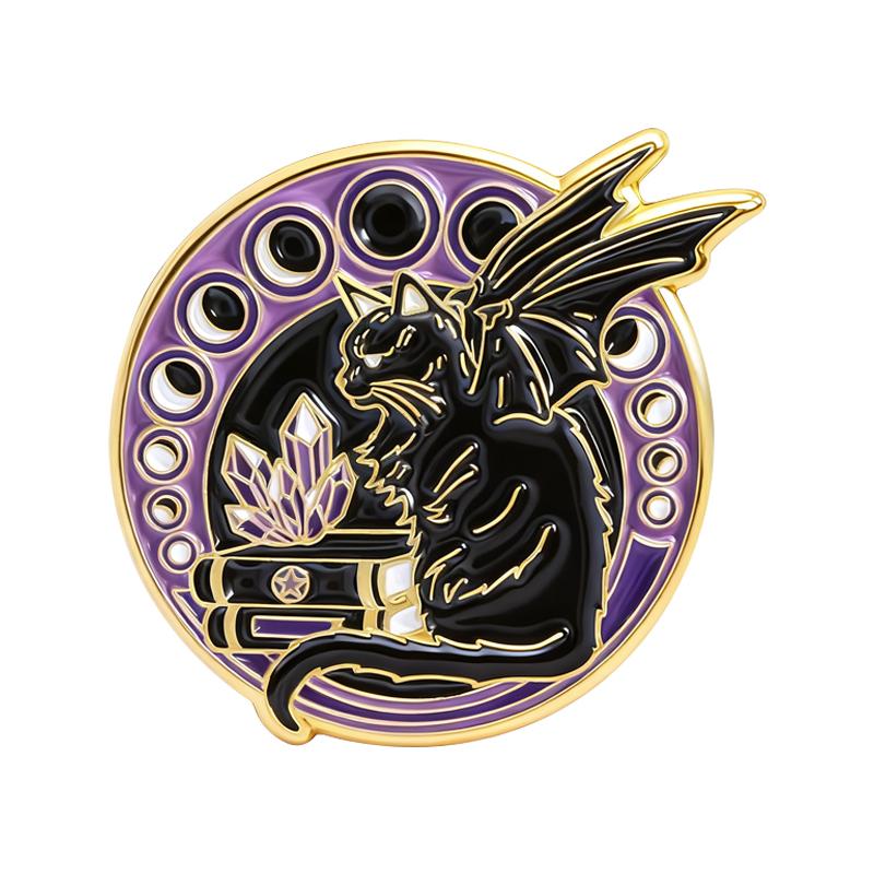 

Moon Phrase Black Animal Enamel Pins Bat Cat Owl Brooches Lapel Badges Punk Gothic Jewelry Gift for Family Friends