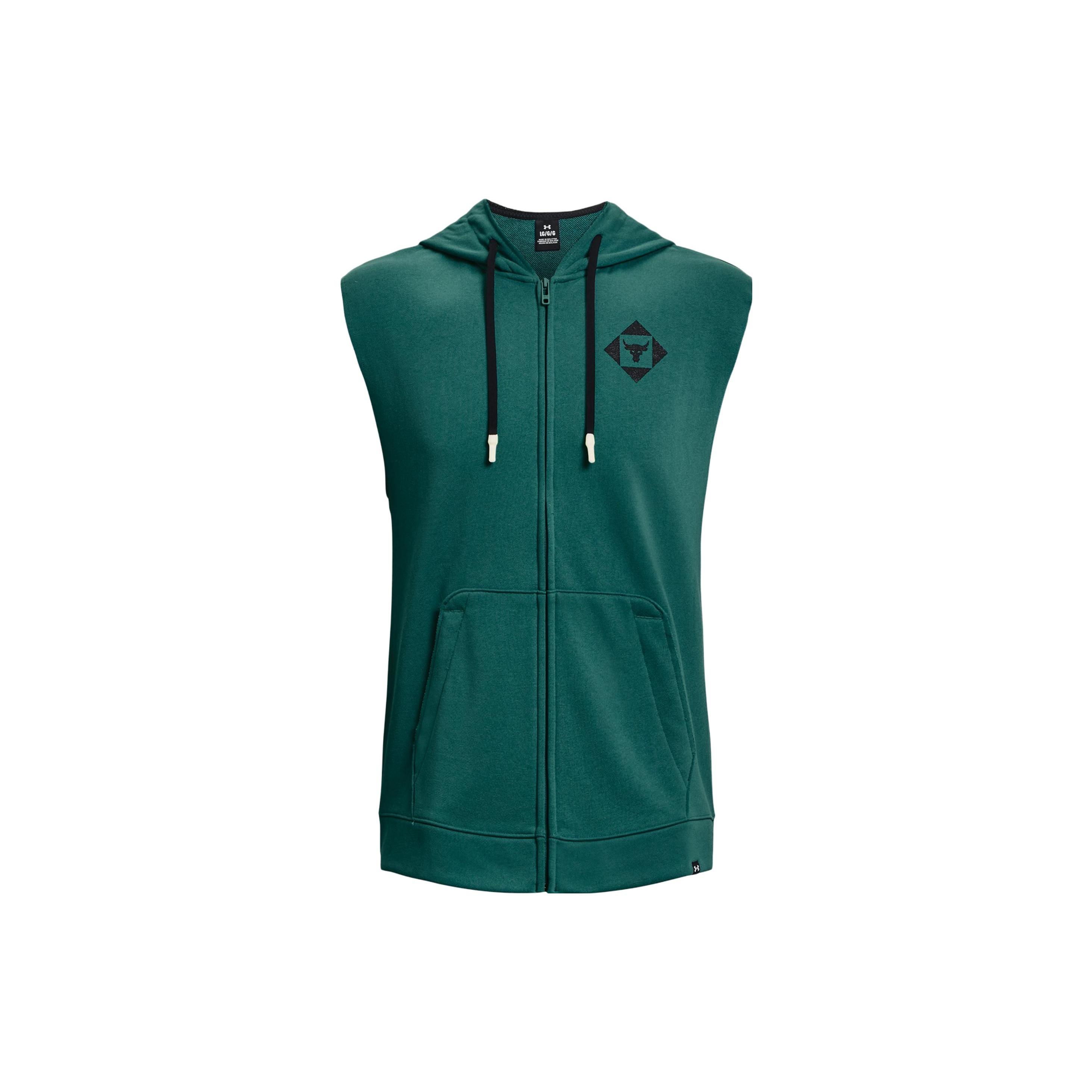 Under Armour Project Rock Heavyweight Terry Sleeveless Full-Zip Hoodie Green Teal Men s 1377434-722 XL