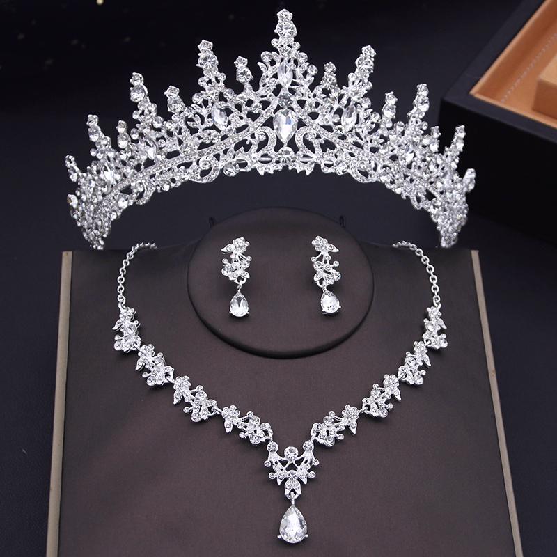 Women Wedding Crown Jewelry Sets Bridal Tiaras Necklace Earrings set Princess Girls Party Prom Bride Jewelry Set Aecessories