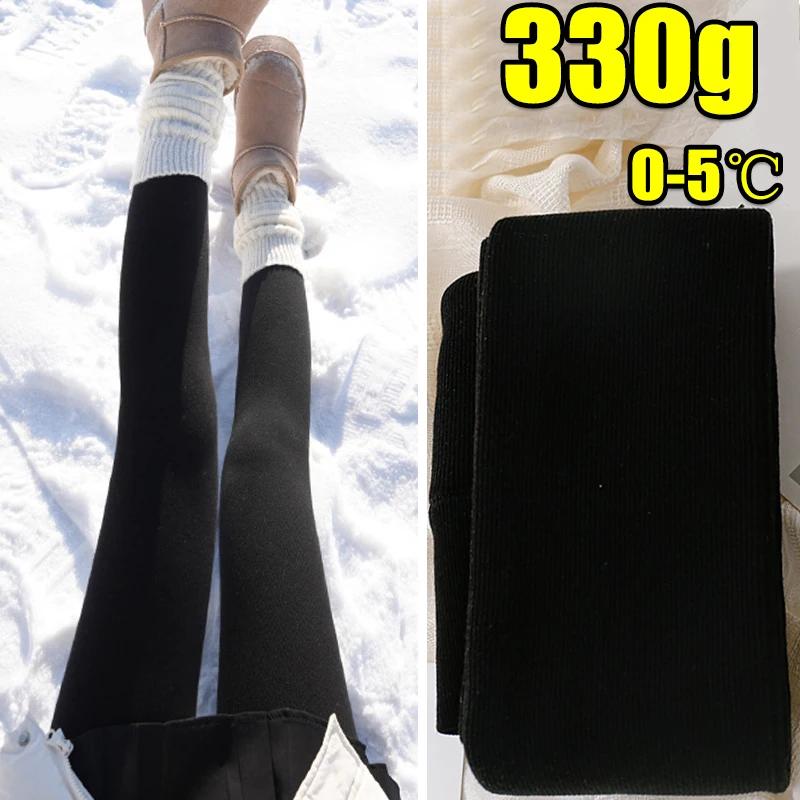 Winter Warm Thermal Fleece Lined Oat Grey Pantyhoses Comfort Japanese Ribbed Cotton Tight Velvet Plush Soft Non Pilling Leggings