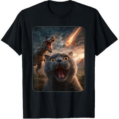 Cat Selfie with T-Rex Dinosaur Funny Cat T Rex Shirt Meme T-Shirt