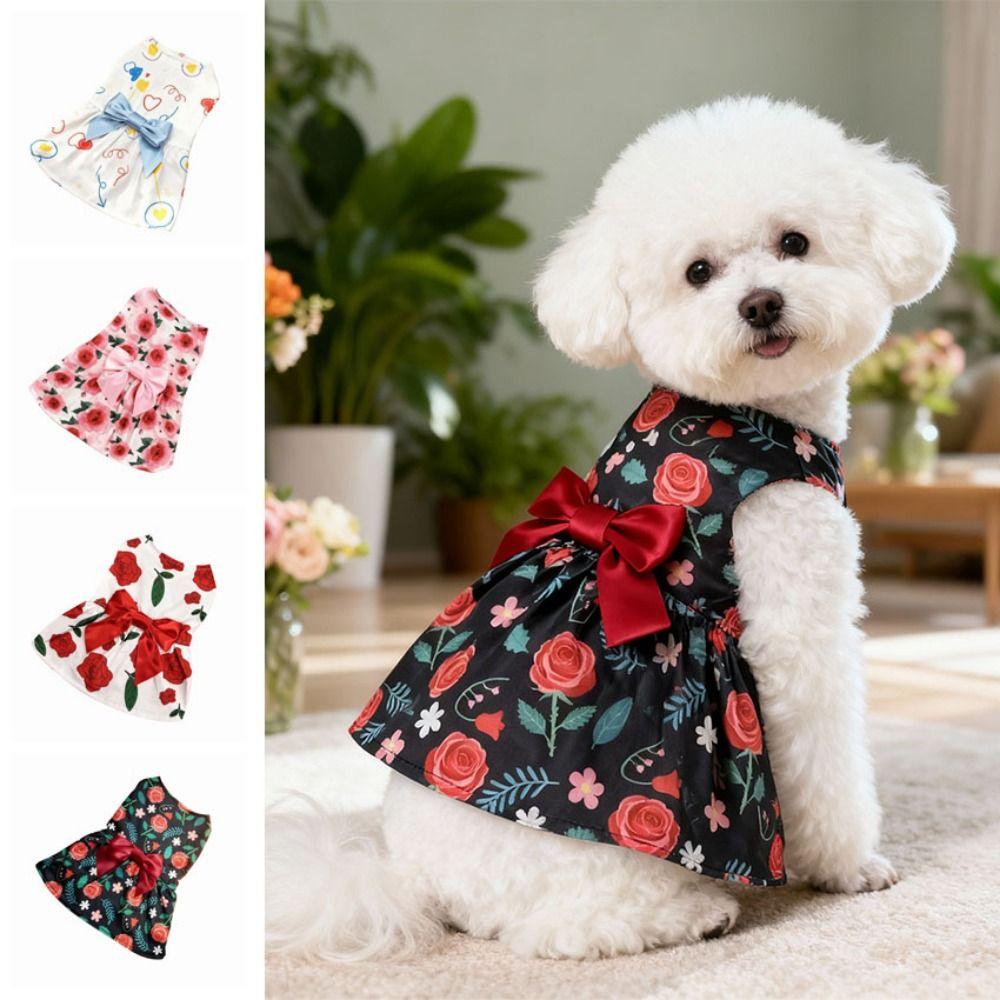 Pretty Puppy Princess Skirt Floral Printed Dog Sleeveless Dress Dress Up Accessories